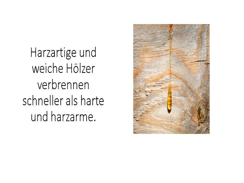 Harzartige und weiche Hölzer verbrennen schneller als harte und harzarme.
